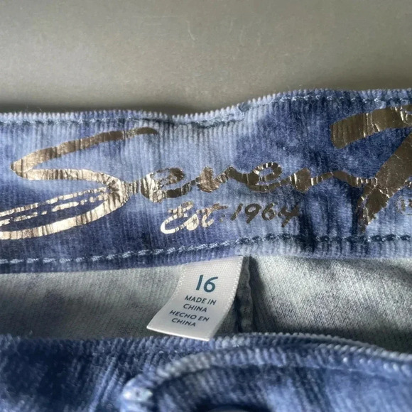 7 Seven Tie Dye Courduroy Pants Light & Dark Blue size 16 Trendy Cotton Logo - Picture 8 of 9